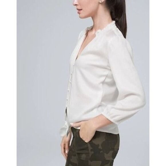 White House Black Market Pretty Essential Blouse With Tie Waist NWT Small - Picture 3 of 8